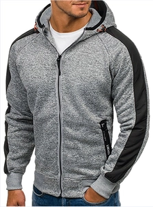 Veste à capuche grise pour hommes avec texture jacquard et empiècements noirs