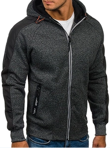 Sweat à capuche zippé sport pour hommes en gris foncé avec manches noires et cordons orange
