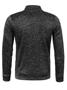 Rear view of marl gray slim fit men's knit sweater with ribbed cuffs and hem texture