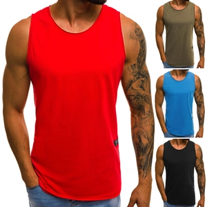 Detailed display of four color options for slim fit men's athletic cotton tank tops