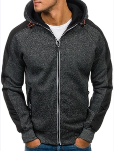 Sweat à Capuche Décontracté Sportif pour Hommes Polaire Jacquard Blocs de Couleurs Veste à Manches Longues Avec Poches
