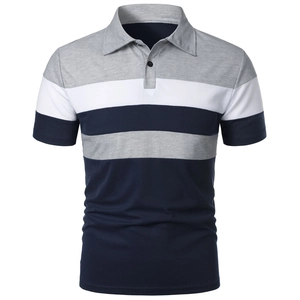 Men's Short Sleeve Color Block Polo Shirt Breathable Contrast Stripe Casual Polo Top For Men Plus Size S-8XL