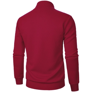 Detail view of burgundy men's sweatshirt featuring textured diamond pattern on the back