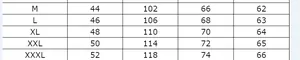 Detailed size chart for men's knit cardigan from M to XXXL with precise measurements