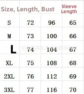 Detailed size chart for men's long sleeve T-shirt showing S to 3XL measurements