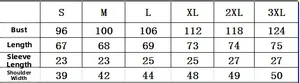 Detailed size chart for men's polo shirts including chest and length measurements