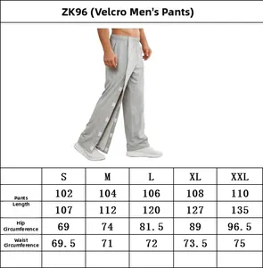 Guide des tailles du pantalon médical ZK96 pour homme avec ouvertures velcro latérales