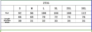 Detailed size chart for men athletic compression vest showing chest and length dimensions