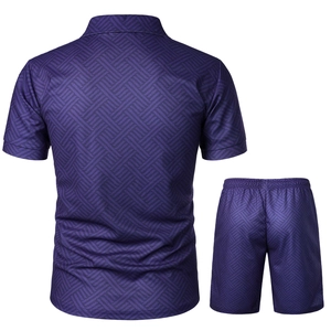 Detailed back view of men's dark purple polo suit featuring breathable 3D geometric texture