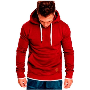 Men's dark red training hoodie with white drawstrings and front kangaroo pocket