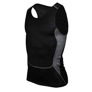 Macro shot of men's compression tank top showing breathable grey side panels and stitching