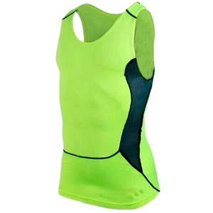 Men's compression sports tank top in fluorescent green with black mesh side panels