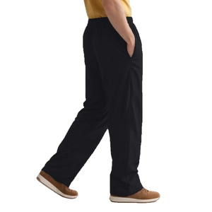 Vue latérale du pantalon noir pour homme, coupe droite avec taille élastique