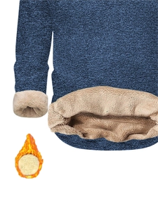 Close-up of men's navy stand collar fleece hoodie with thick warm beige wool lining detail