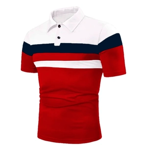Polo para hombre con diseño de bloques de color en rojo, azul marino y blanco