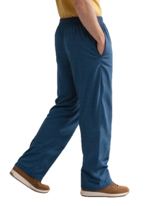 Détail du pantalon de soin bleu clair pour patient avec taille élastiquée et poches