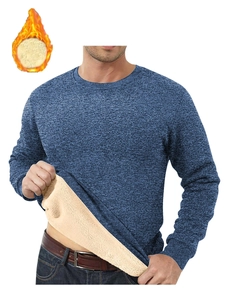 Detail of men's navy fleece lining showing thick thermal material and interior texture