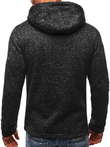 Rear view of men's dark grey marled fleece hoodie jacket with windproof hood design