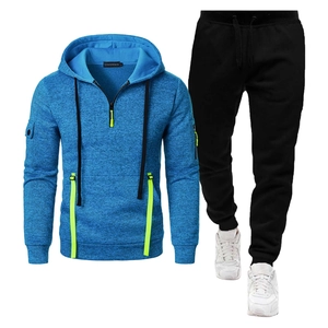 Survêtement homme avec sweat à capuche bleu zippé et pantalon de sport noir complet