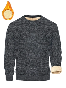 Detail view of men's dark gray jacquard sweatshirt with thick white fleece lining