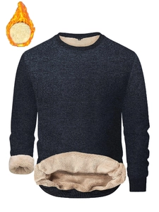 Detail view of deep blue zip sweatshirt with thick cream fleece lining for winter warmth