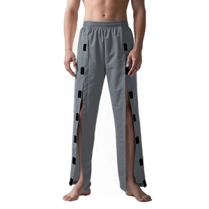 Pantalon détachable gris pour homme avec pressions latérales pour soins post-opératoires