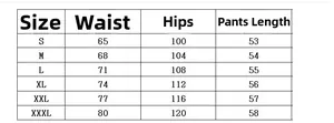 Men's casual cargo shorts size chart with waist, hip and length measurements from S to 3XL