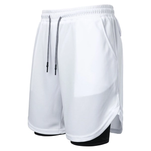 2-in-1 Herren Laufshorts mit weißem Mesh-Gewebe und schwarzer Kompressions-Innenhose