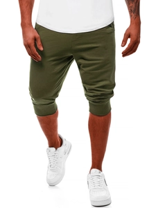 Pantaloni sportivi da uomo slim fit verde oliva con polsini a costine in vita