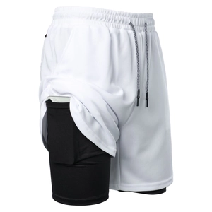 Detailansicht der 2-in-1 Herren-Laufshorts mit weißem Netzstoff und Handytasche