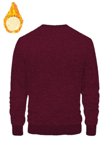 Detailed back view of dark red men's sweatshirt with warm cream fleece lining interior