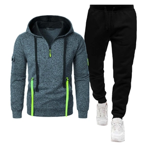 Survêtement de sport pour homme avec sweat à capuche gris zippé et pantalon noir