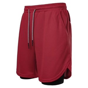 Herren 2-in-1 Laufshorts in Rot mit atmungsaktivem Mesh und schwarzer Kompressions-Innenhose