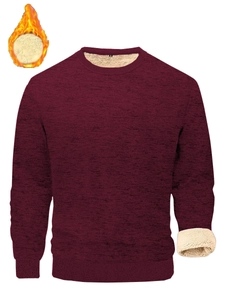 Detailed view of burgundy sweatshirt with thick fleece lining and neck size label