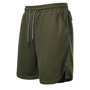 Herren 2-in-1 Laufshorts in Armeegrün mit schwarzer Kompressions-Innenschicht