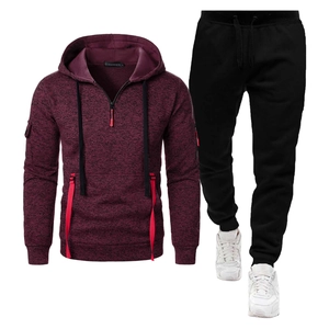 Survêtement homme rouge foncé avec sweat à capuche zippé et pantalon de jogging