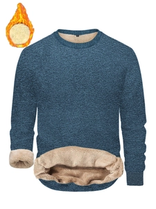 Detail view of men's navy fleece-lined jacket showing thick beige thermal faux fur lining
