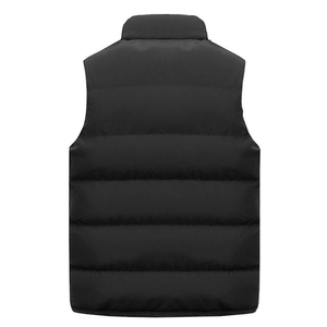 Men's casual black padded vest with horizontal quilting and stand collar back view