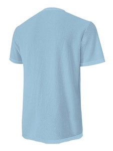 Detailansicht der Rückseite des hellblauen Eisseiden-Poloshirts mit atmungsaktivem Waffelnetz