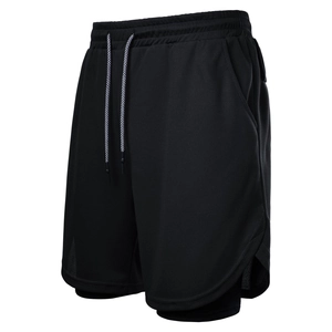 2-in-1 Laufshorts für Herren in Schwarz mit atmungsaktivem Mesh und Kompressions-Innenhose