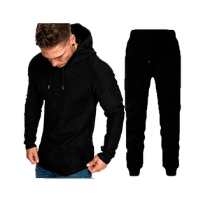 Tuta sportiva nera da uomo slim fit con maniche raglan testurizzate e cappuccio