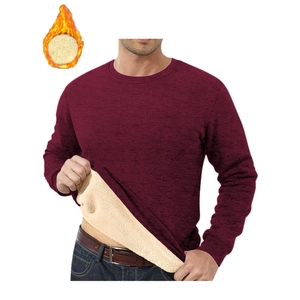 Men's deep burgundy thermal fleece sweatshirt with thick beige lining for winter warmth