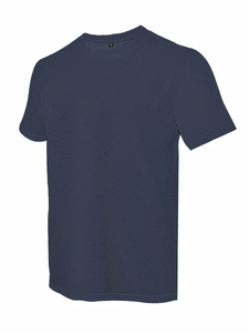 Detaillierte Makroansicht des dunkelblauen Waffelstricks am Herren-Kurzarm-T-Shirt