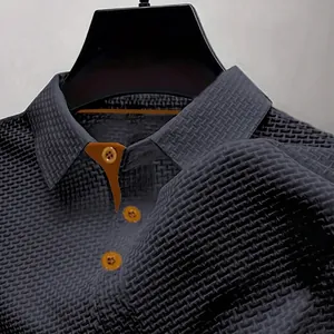 Men's premium ice silk mesh polo shirt in dark grey with orange contrast button details