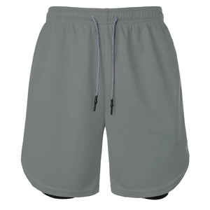 Detailansicht der dunkelgrauen 2-in-1 Marathon-Shorts mit Mesh und Kordelzug am Bund