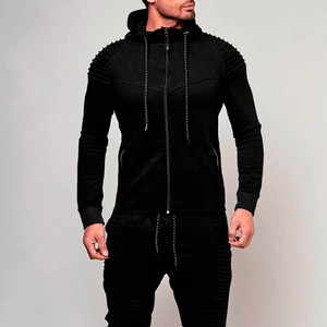 Survêtement à Capuche Homme Sportif Top And Bottom Détail Nervuré Sweat à Zip et Pantalon de Jogging Couleur Unie