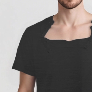 Men's post-surgery shoulder recovery shirt in black with side snap button closure