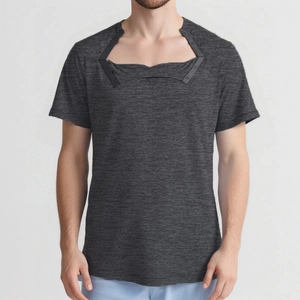 Men's adaptive post-surgery t-shirt in dark grey marl with snap button shoulder closure