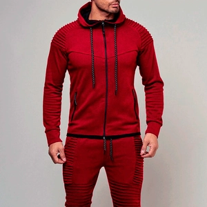 Survêtement de sport bordeaux pour homme avec veste à capuche et pantalon plissé