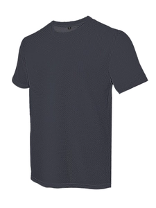 Detailaufnahme des Herren-T-Shirts in Anthrazit mit Waffelstrickstruktur und Etikett in L